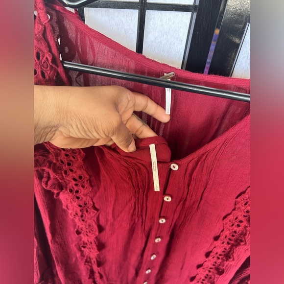 Free People Snow Angel mini boho maroon oversized shapeless dress Elegant SZ/L - Picture 11 of 13